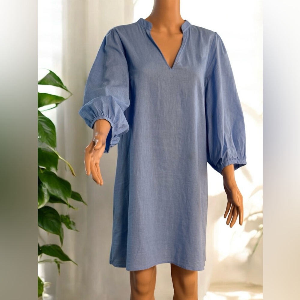 Blue V-Neck Women's Dress